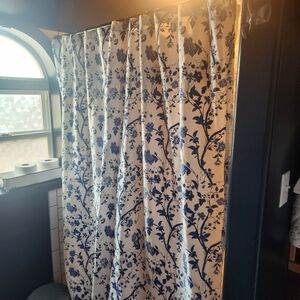 Laura Ashley French Country Shower Curtain Blue White Floral 100% Cotton